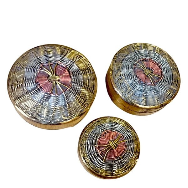 100% pure brass antique multipurpose storage dabbi set of 3 - Golden