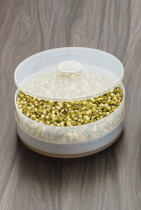 Nalini Sprout Maker with 2 Compartments for Multi Purpose Use - Plastic Grocery Container Sprouted Grains Seeds Dal Channa Chole Ragi Organic Sprouting Jar