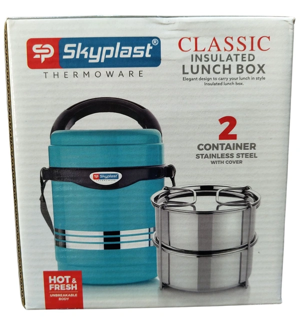 SkyPlast Insulated Lunch Box with 2 Stainless Steel Containers -