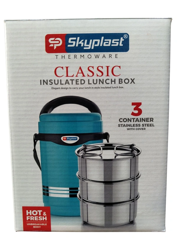 SkyPlast Insulated Lunch Box with 3 Stainless Steel Containers