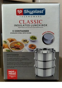 SkyPlast Insulated Lunch Box with 3 Stainless Steel Containers