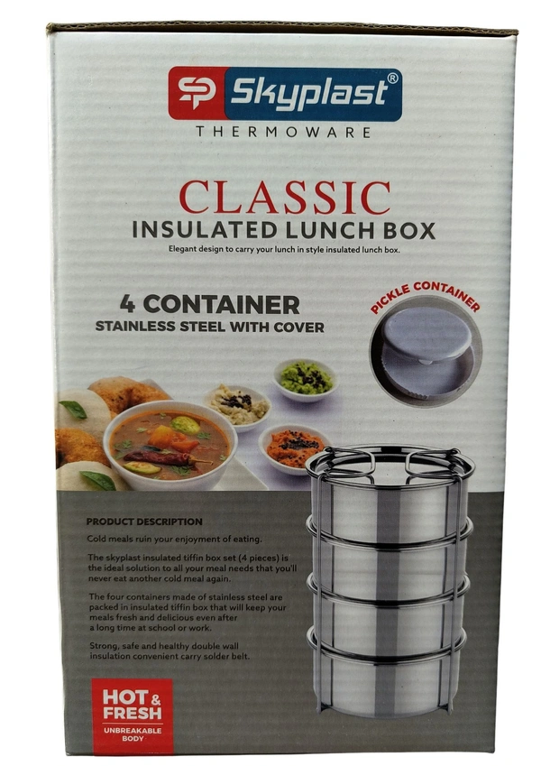 SkyPlast Insulated Lunch Box with 4 Stainless Steel Containers