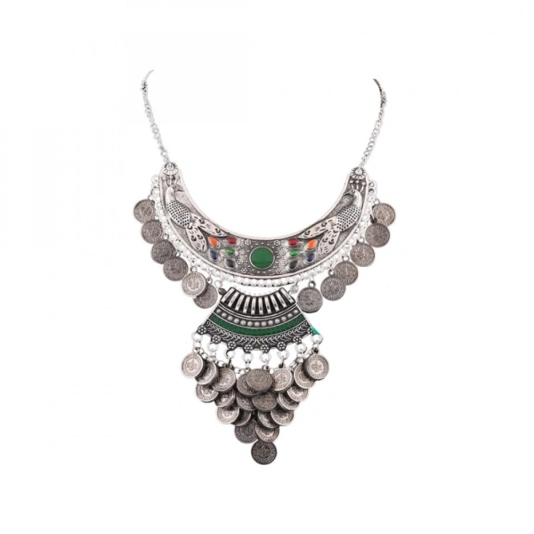 Generic Afghani Tribal Antique Boho Oxidised Silver Necklace - Silver, 230