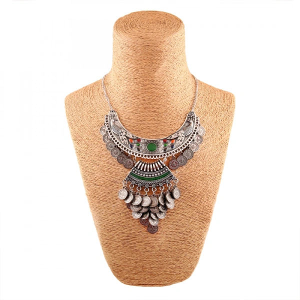 Generic Afghani Tribal Antique Boho Oxidised Silver Necklace - Silver, 230