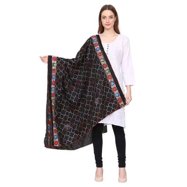 Humeira Abaya India Style Side Boader Embroidery Chadar Stoles in Rayon Fabric Red Color - M, 100 gms