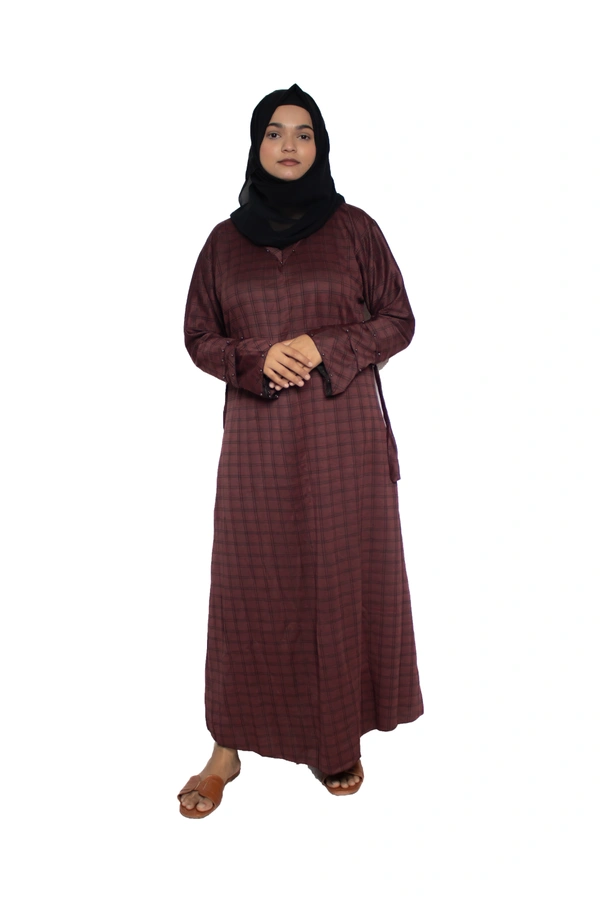 Humeira Abaya Dubai Style Simple Abaya Burkha in Garm Fabric Garm Maroon Maroon - 54