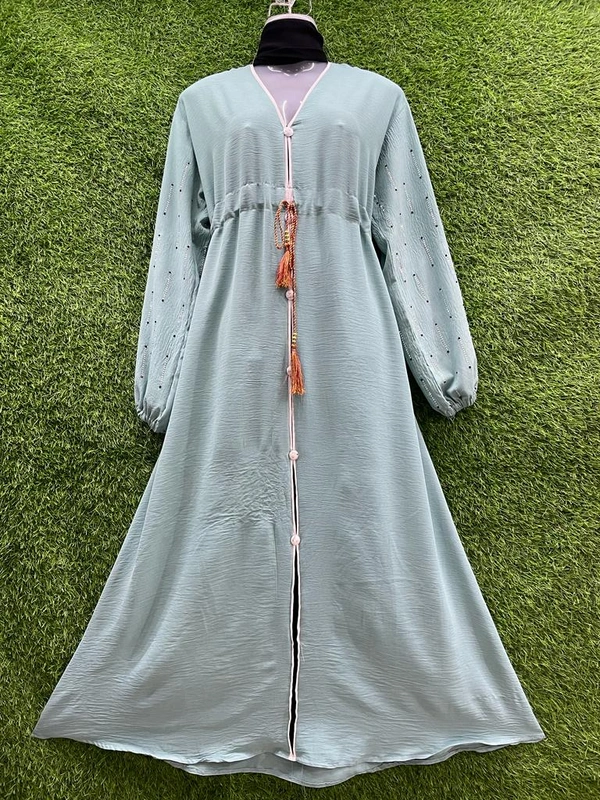 Humeira Abaya Dubai Style Simple Abaya Burkha in Premium Crush Sky Blue Fabric Front Open Simple Sleeves Work CY Crush SkyBlue - XL, Sky Blue, 300gm
