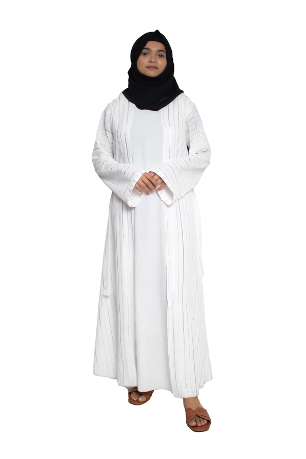 Humeira Abaya Dubai Style Simple Abaya Burkha in Premium Crush Fabric CY Crush Coat Type Abaya Burkha in Al Nida Fabric White - 54, White, 300 gms
