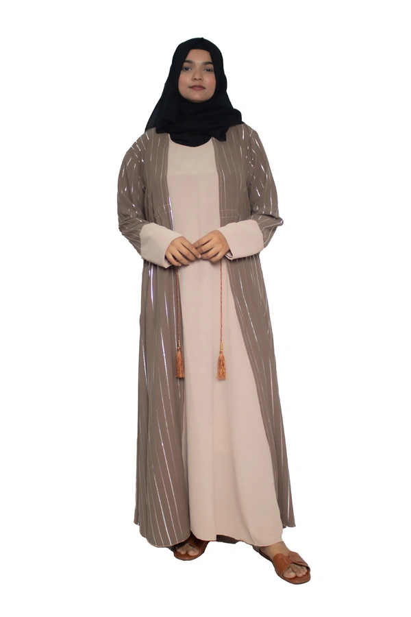 Humeira Abaya Dubai Style Simple Abaya Burkha in Premium Crush Fabric Coffee Coat Type Cy Crush White Line Abaya - 54, Coffee, 300 gms