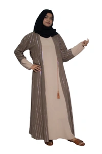 Humeira Abaya Dubai Style Simple Abaya Burkha in Premium Crush Fabric Coffee Coat Type Cy Crush White Line Abaya - 54, Coffee, 300 gms