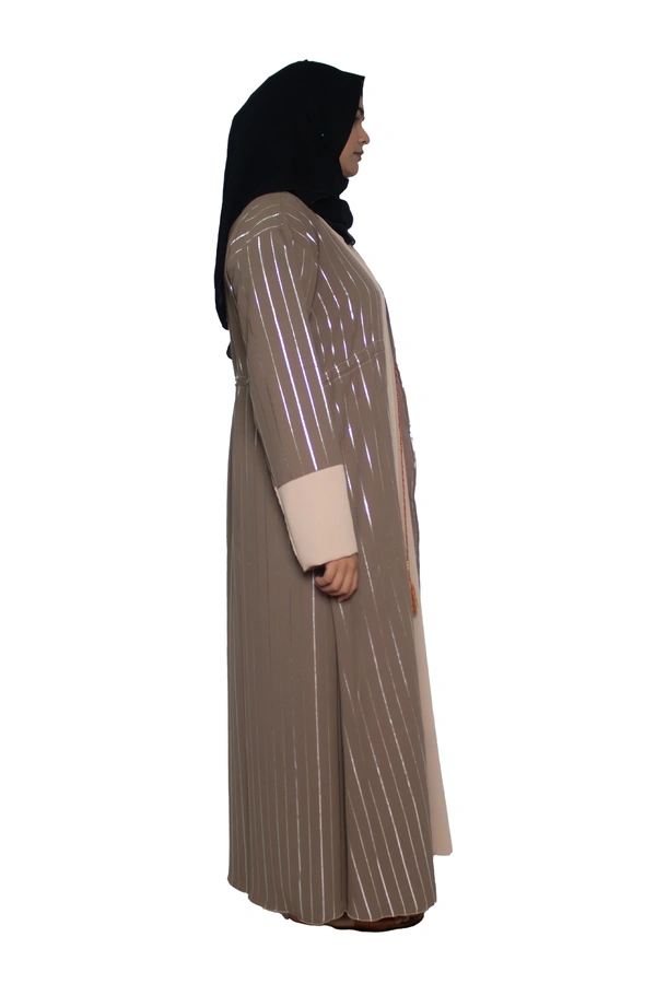 Humeira Abaya Dubai Style Simple Abaya Burkha in Premium Crush Fabric Coffee Coat Type Cy Crush White Line Abaya - 54, Coffee, 300 gms