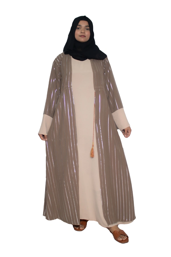 Humeira Abaya Dubai Style Simple Abaya Burkha in Premium Crush Fabric Coffee Coat Type Cy Crush White Line Abaya - 54, Coffee, 300 gms
