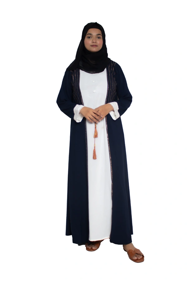 Humeira Abaya Dubai Style Simple Abaya Burkha in Premium Crush Fabric Coat Type Double CY Crush Abaya Blue Stone Line - 54, Blue, 300 gms