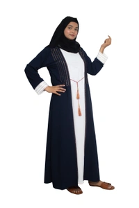 Humeira Abaya Dubai Style Simple Abaya Burkha in Premium Crush Fabric Coat Type Double CY Crush Abaya Blue Stone Line - 54, Blue, 300 gms