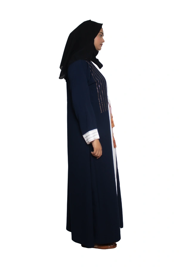 Humeira Abaya Dubai Style Simple Abaya Burkha in Premium Crush Fabric Coat Type Double CY Crush Abaya Blue Stone Line - 54, Blue, 300 gms