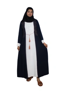 Humeira Abaya Dubai Style Simple Abaya Burkha in Premium Crush Fabric Coat Type Double CY Crush Abaya Blue Stone Line - 54, Blue, 300 gms