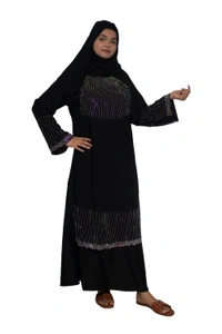 Humeira Abaya Dubai Style Stone Work Abaya Burkha in Al Nida Fabric Heavy Neck line Stone & Bottom Line Stone Black - 54, Black, 300 gms