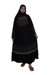 Humeira Abaya Dubai Style Stone Work Abaya Burkha in Al Nida Fabric Heavy Neck line Stone & Bottom Line Stone Black - 54, Black, 300 gms