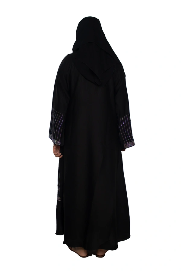 Humeira Abaya Dubai Style Stone Work Abaya Burkha in Al Nida Fabric Heavy Neck line Stone & Bottom Line Stone Black - 54, Black, 300 gms