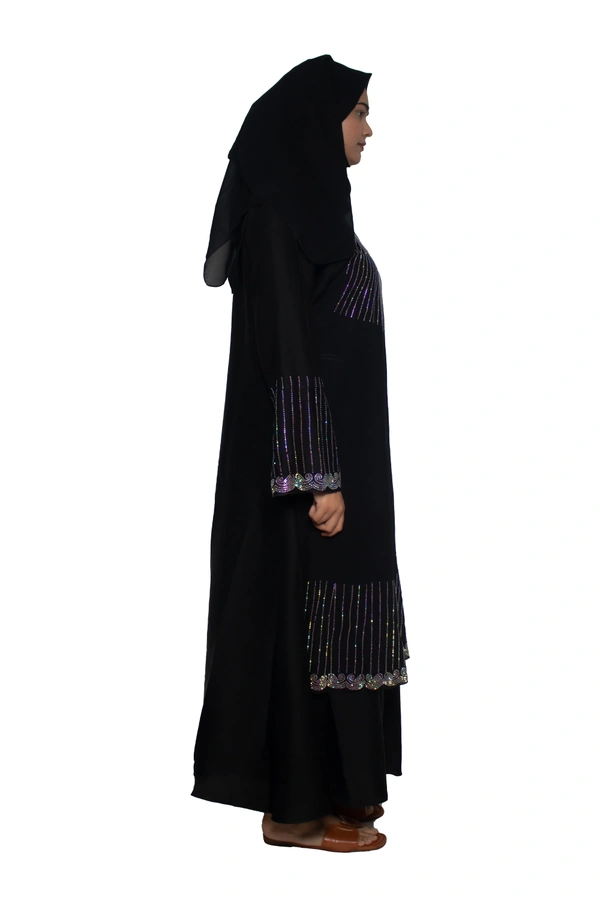 Humeira Abaya Dubai Style Stone Work Abaya Burkha in Al Nida Fabric Heavy Neck line Stone & Bottom Line Stone Black - 54, Black, 300 gms
