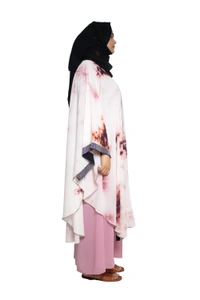 Humeira Abaya Dubai Style Stone Work Abaya Farasha in Al Nida Fabric Pink Multicolour Farasha with Stone Work Patti - 54, Pink, 300 gms
