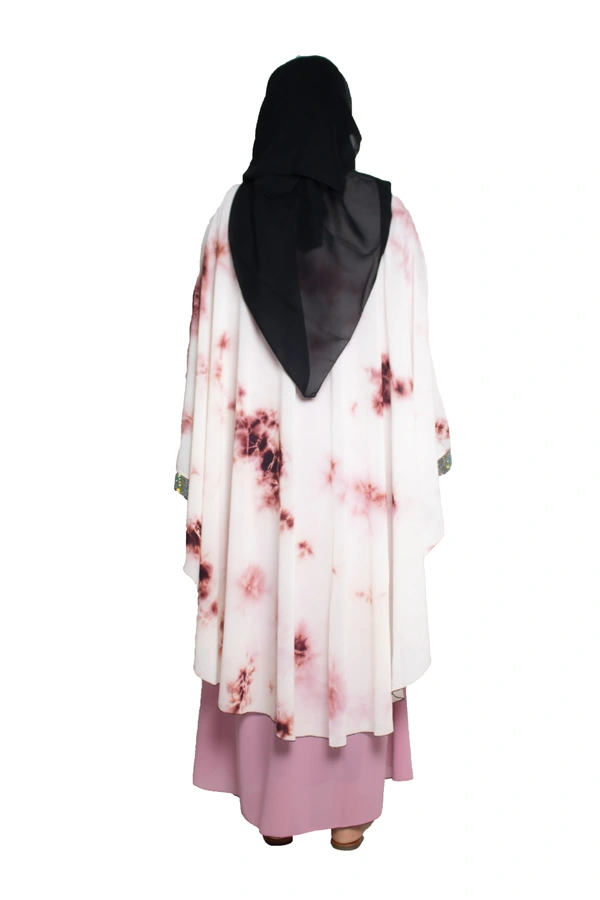 Humeira Abaya Dubai Style Stone Work Abaya Farasha in Al Nida Fabric Pink Multicolour Farasha with Stone Work Patti - 54, Pink, 300 gms