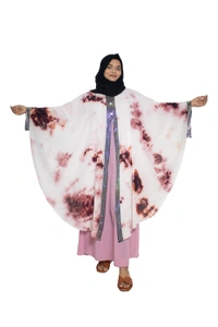 Humeira Abaya Dubai Style Stone Work Abaya Farasha in Al Nida Fabric Pink Multicolour Farasha with Stone Work Patti - 54, Pink, 300 gms