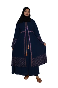 Humeira Abaya Dubai Style Stone Work Abaya Shrug in Al Nida Fabric Simple Sherwani Botton Chitta Double Abaya blue - 54, Blue, 300 gms