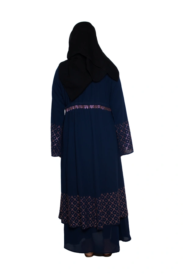 Humeira Abaya Dubai Style Stone Work Abaya Shrug in Al Nida Fabric Simple Sherwani Botton Chitta Double Abaya blue - 54, Blue, 300 gms