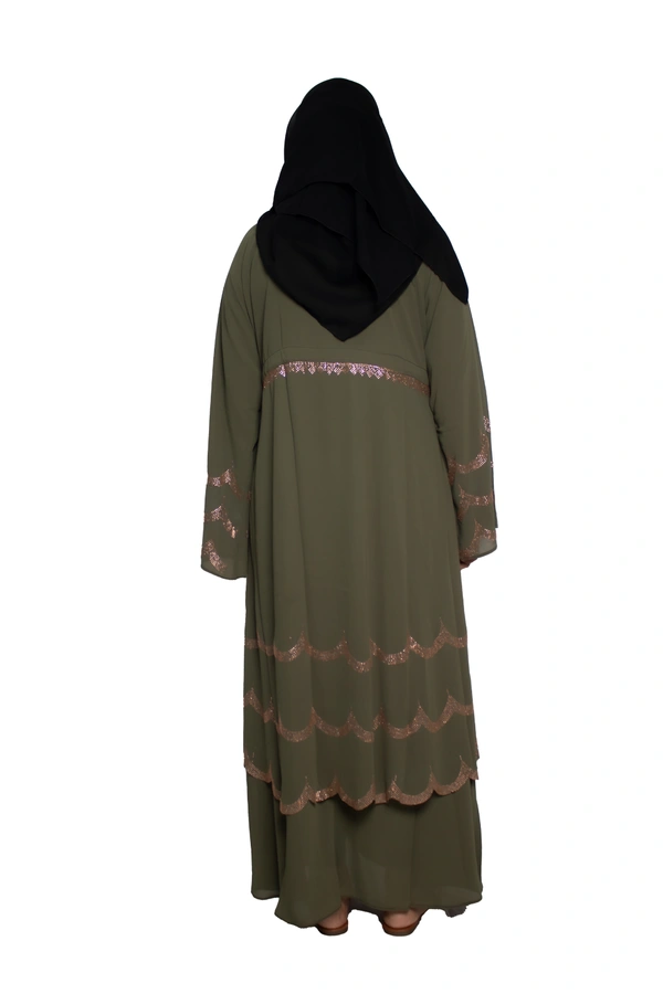 Humeira Abaya Dubai Style Stone Work Abaya Shrug in Al Nida Fabric Simple Sherwani Premium Light GreenColour Botton Triple Layer Laher - 54, Green, 300 gms