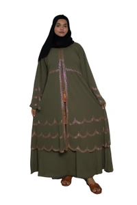 Humeira Abaya Dubai Style Stone Work Abaya Shrug in Al Nida Fabric Simple Sherwani Premium Light GreenColour Botton Triple Layer Laher - 54, Green, 300 gms