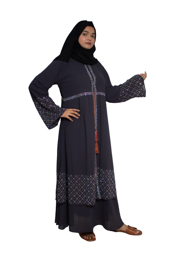 Humeira Abaya Dubai Style Stone Work Abaya Shrug in Al Nida Fabric Simple Sherwani Botton Chitta Double Abaya beige - 54, Beige, 300 gms