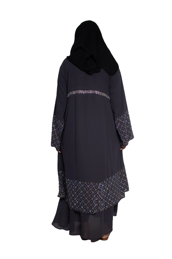 Humeira Abaya Dubai Style Stone Work Abaya Shrug in Al Nida Fabric Simple Sherwani Botton Chitta Double Abaya beige - 54, Beige, 300 gms