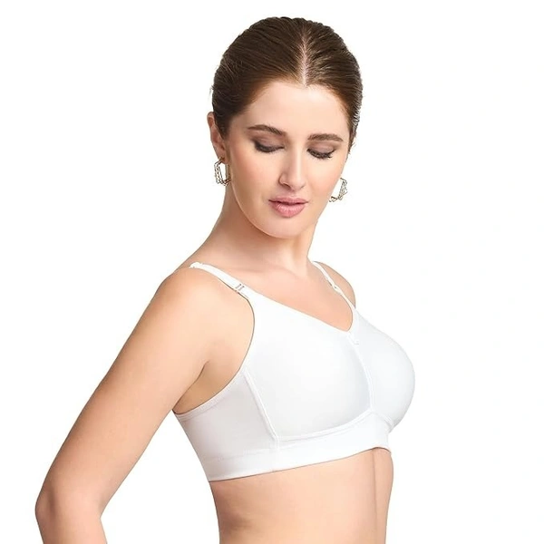 TRYLO Trylo T-Fit Women's Full Coverage Non-Padded Bra | Soft Cotton Comfort Bra - 34D, WHITE