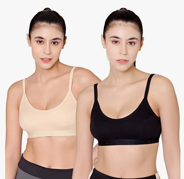 BODY CARE SPORTS BRA /YOGA BRA /BEGINNER BRA 2 PCS COMBO BLACK - SKIN