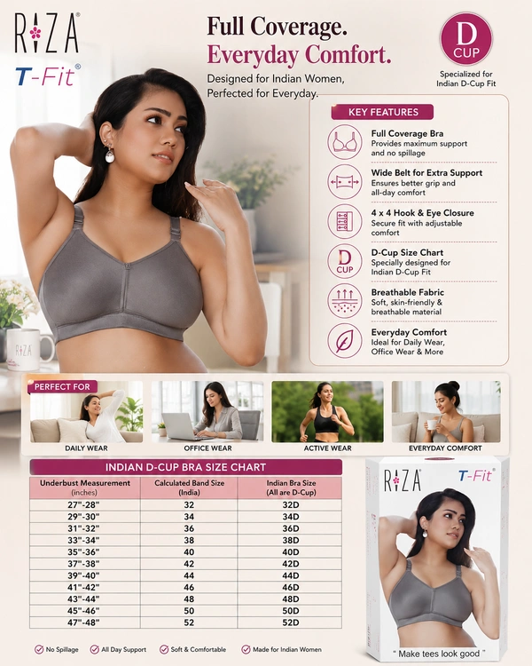 TRYLO Trylo T-Fit Women's Full Coverage Non-Padded Bra | Soft Cotton Comfort Bra - 38D, NUDE