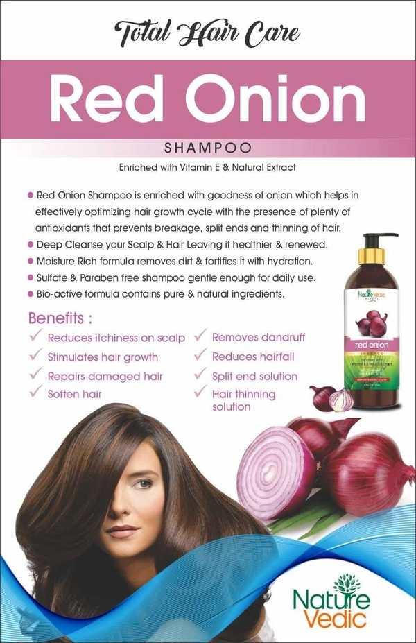 Nature Vedic Red Onion Shampoo for Dandruff & Hair fall Control - 300 ml