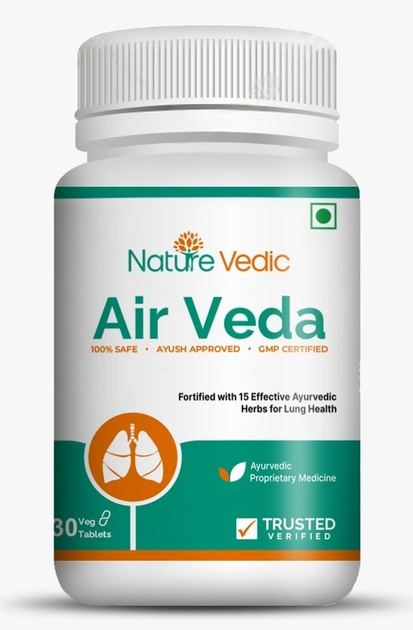 "Nature Vedic Air Veda Effective for Respiratory Infections, Bronchial Asthma, COPD problems. Its enriched with 15 effective Ayurvedic Herbs. 100 % Safe Ayush Approved GMP Certified"
