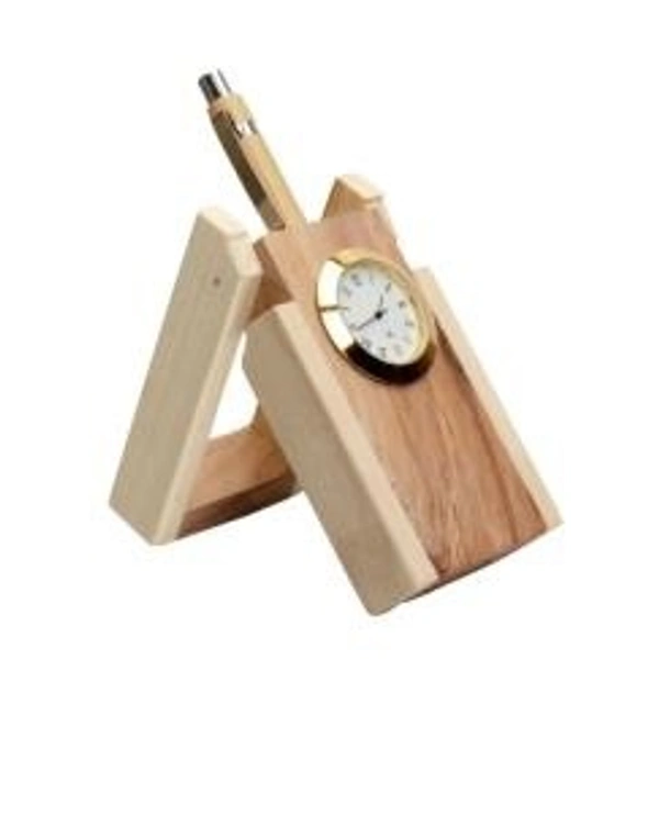 WOODEN PEN STAND WITH CLOCK - Bangalore 24 hrs up to 72 hours / Other Cities 4 to 7 days., SBG