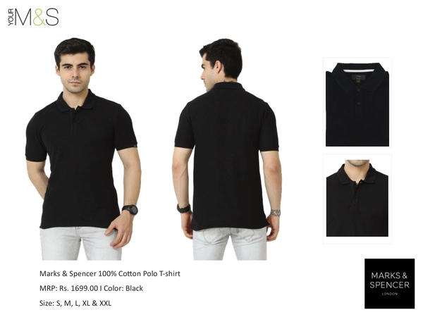 Marks & Spencer Polo T-Shirts Black M&S T Shirts - S M L Xl XXL, BLACK, Bangalore 24 hrs up to 72 hours / Other Cities 4 to 7 days., DAR