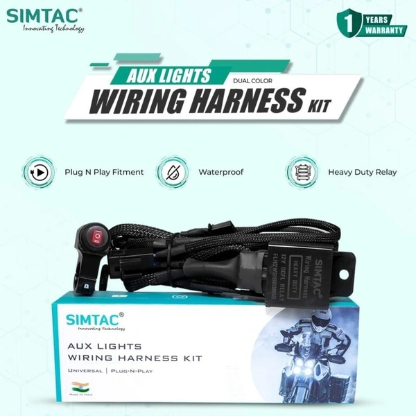 Simtac Aux Lights Dual Color Wiring Harness Kit| for Bikes & Cars| FLH-2W ( WITHOUT FLASHING )