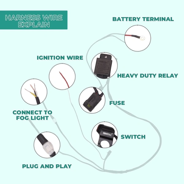 Simtac Aux Lights Dual Color Wiring Harness Kit| for Bikes & Cars| FLH-2W ( WITHOUT FLASHING )
