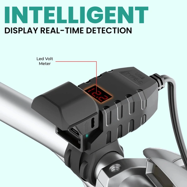 SIMTAC RapidRide PRO: 51W Dual-Port USB-A & Type-C Charger with Voltmeter for Universal Fitment