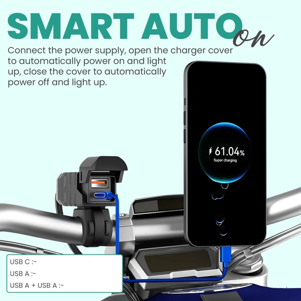 SIMTAC RapidRide PRO: 51W Dual-Port USB-A & Type-C Charger with Voltmeter for Universal Fitment