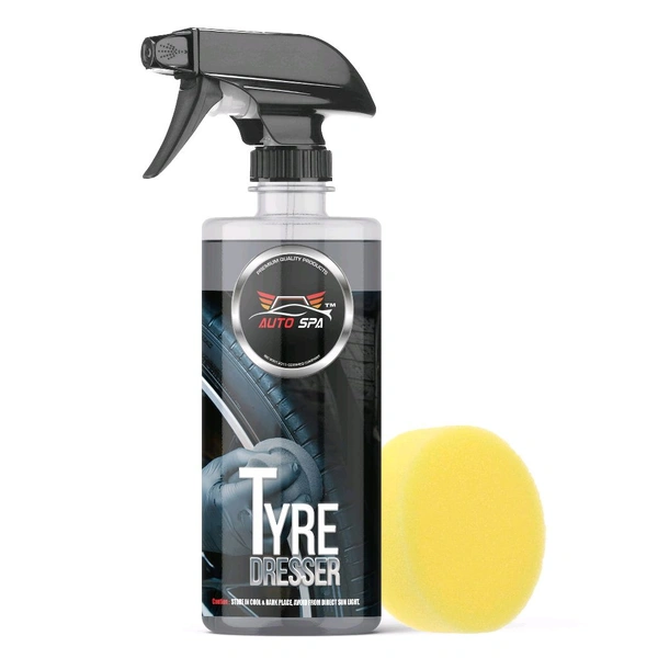Autospa AUTO SPA Tyre Dresser Spray Polish 500mL | Easy to use | Zero dust Attraction | Renew Faded tyre | Non-Greasy | Gives Long Lasting Wet Black Shine, with Sponge Applicator Pad