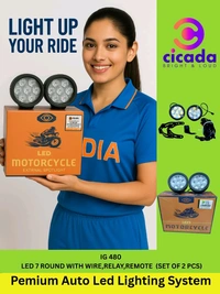 Cicada 7 LED Round Fog Lights With Relay, Wiring Harness, Mounting Unit And Wireless Remote IG-480 (360W) 