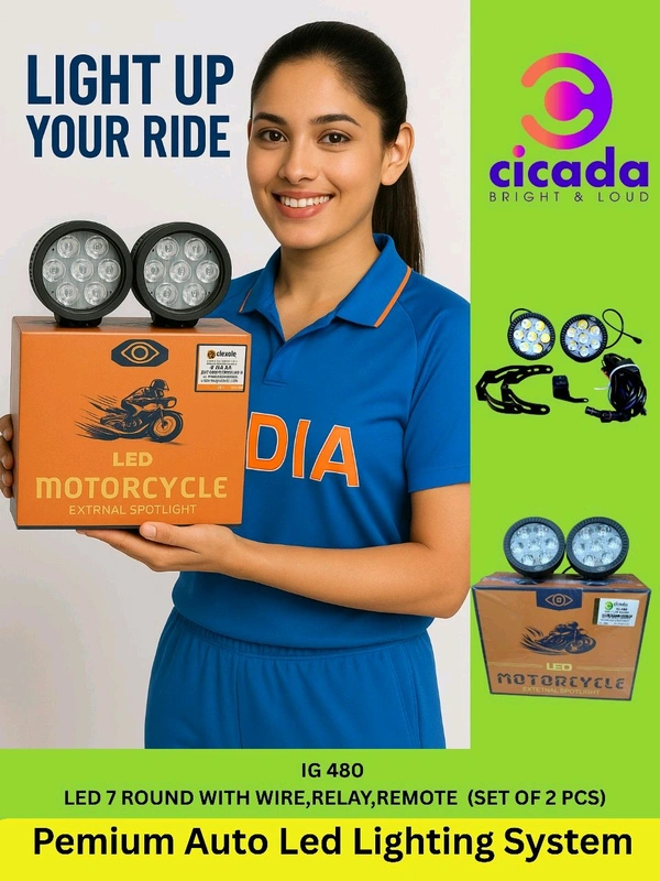 Cicada 7 LED Round Fog Lights With Relay, Wiring Harness, Mounting Unit And Wireless Remote IG-480 (360W) 