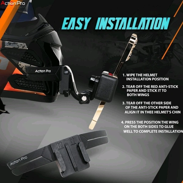 Action Pro 3M Helmet Chin Mount Strap Compatible with Gopro/ Insta 360/ SJCAM/ DJI Osmo and All Action Cameras and Smartphones