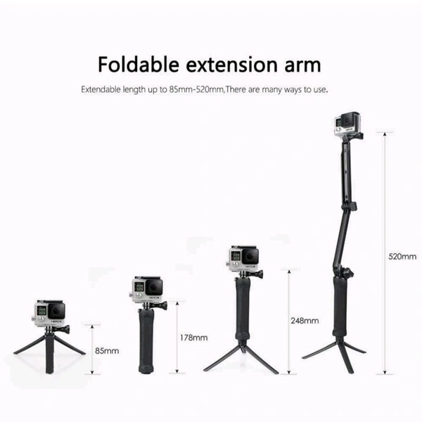Action Pro 3 Way Monopod Tripod Mount Extension Arm For Action Cameras 