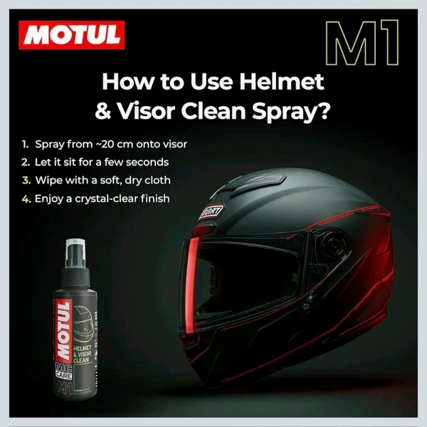 Motul Helmet Care Kit (M1 & M2 Combo Kit) - Helmet Visor & Interior Cleaner Spray with Bactericide Sanitizer | 100ml Each | Suitable for All Helmets